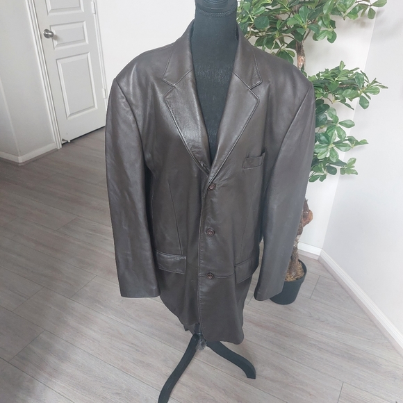 J. FERRAR Women's Oversized Brown Genuine Leather Blazer Jacket Size Large. - Picture 4 of 15